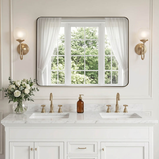 Modern Rounded Rectangle Mirror for Bathroom/ Vanity/ Wall | Stainless Steel Frame