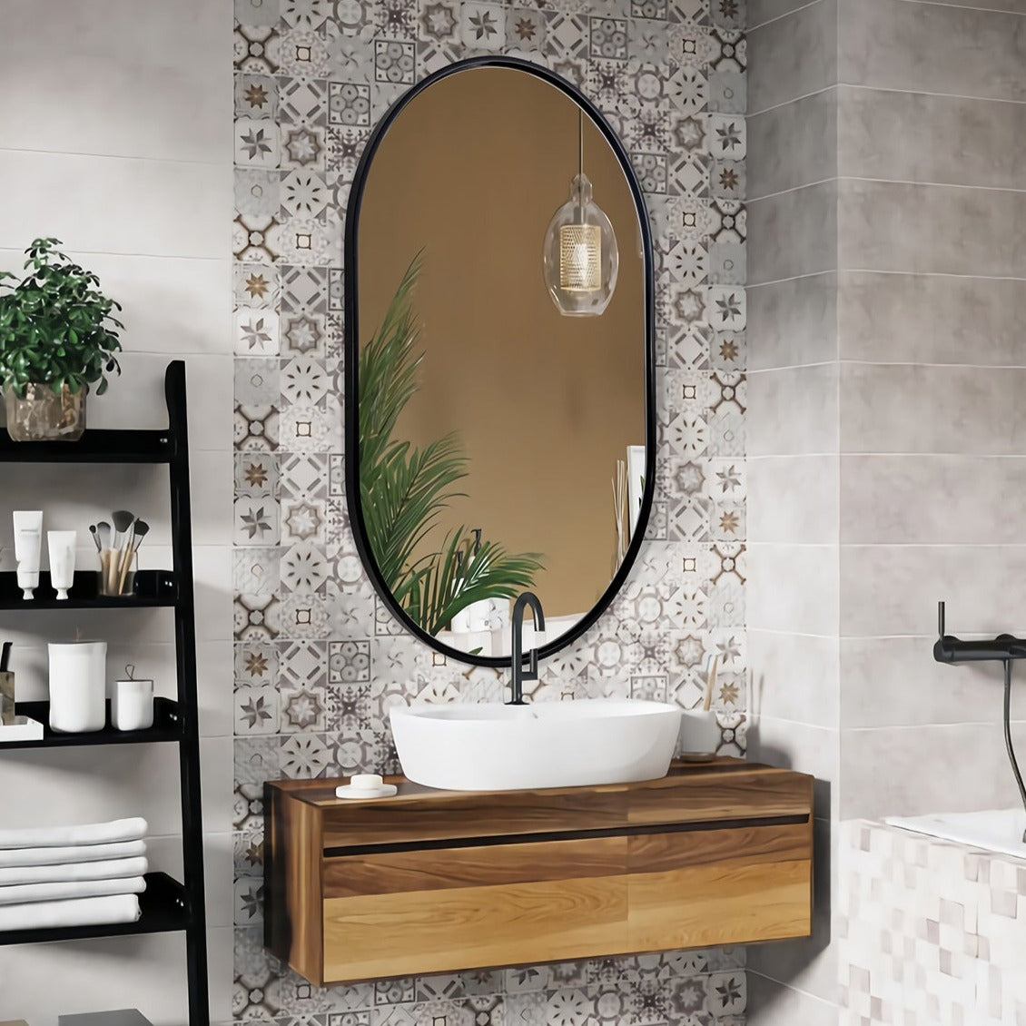 Contemporary Iron Framed Pill \ Capsule Shaped Mirrors for Bathroom\ Wall