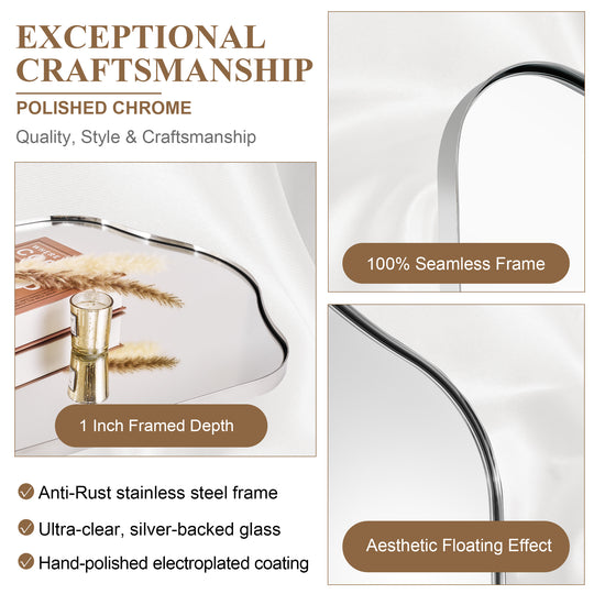 Contemporary Arch Top Curved Arched Bathroom Vanity Mirror | Stainless Steel Frame