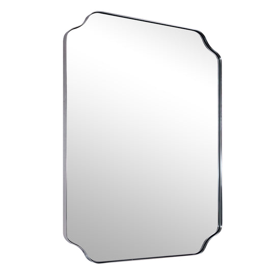 Contemporary Rounded Notched Corner Irregular Scalloped Mirror for Wall /Bathroom | Stainless Steel Frame