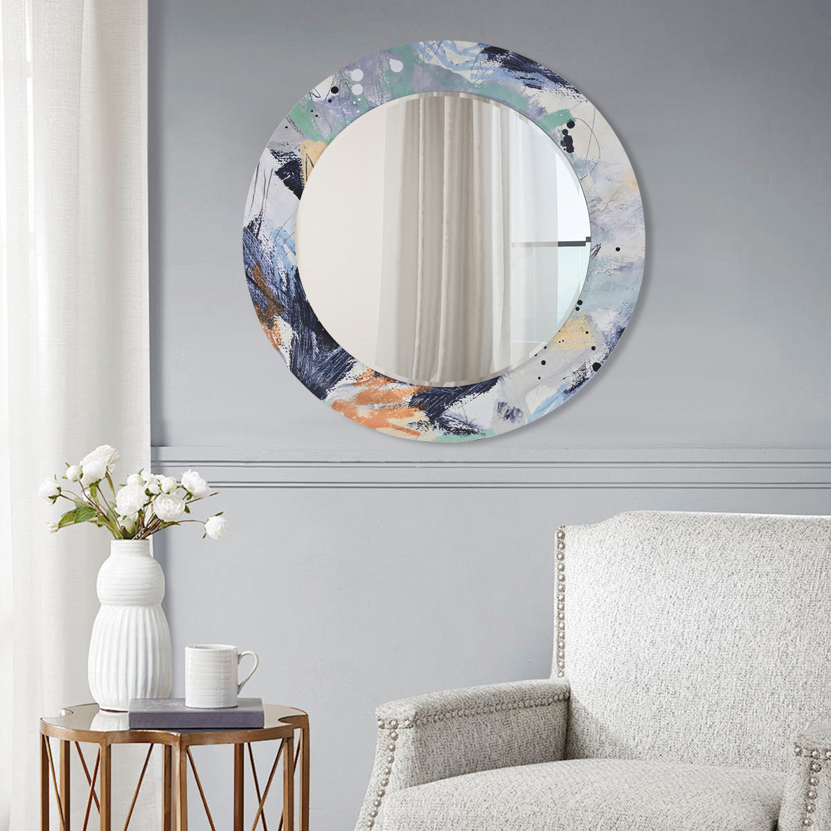 Creative Abstract Painted Mirror Wall Art  Decorative Round Mirror for Living Room