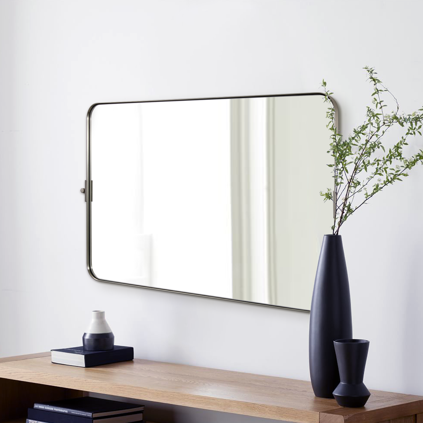 Open Box Like New: Tilting Pivot Rectangular Bathroom Mirrors | Stainless Steel Frame