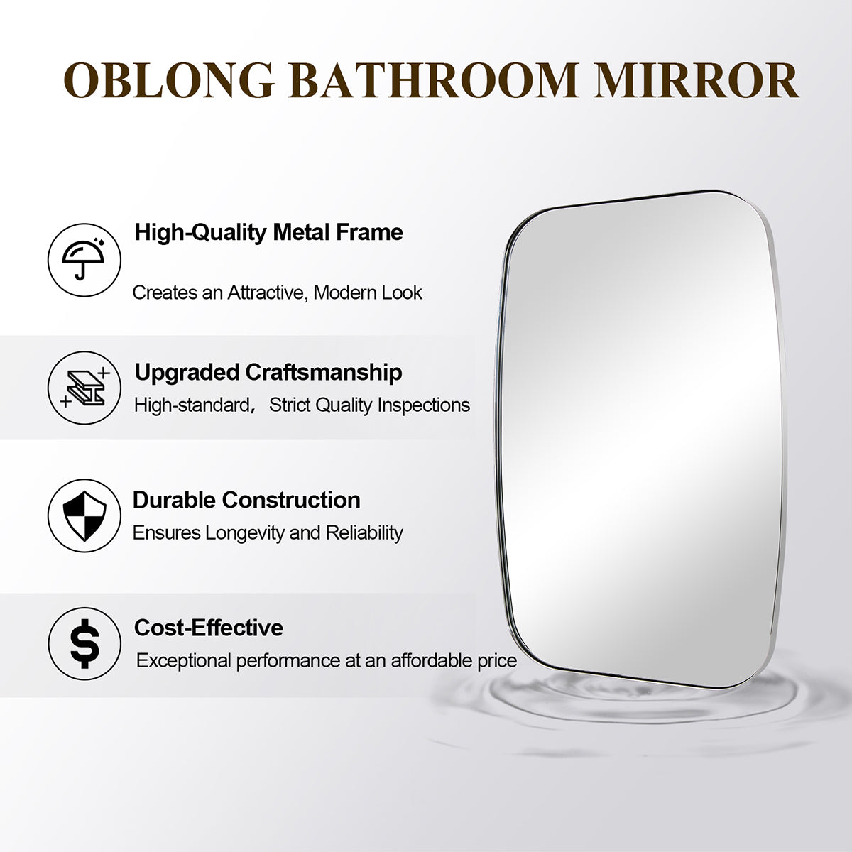 Modern Oblong Bathroom Mirror Long Oval Mirror | Stainless Steel Frame