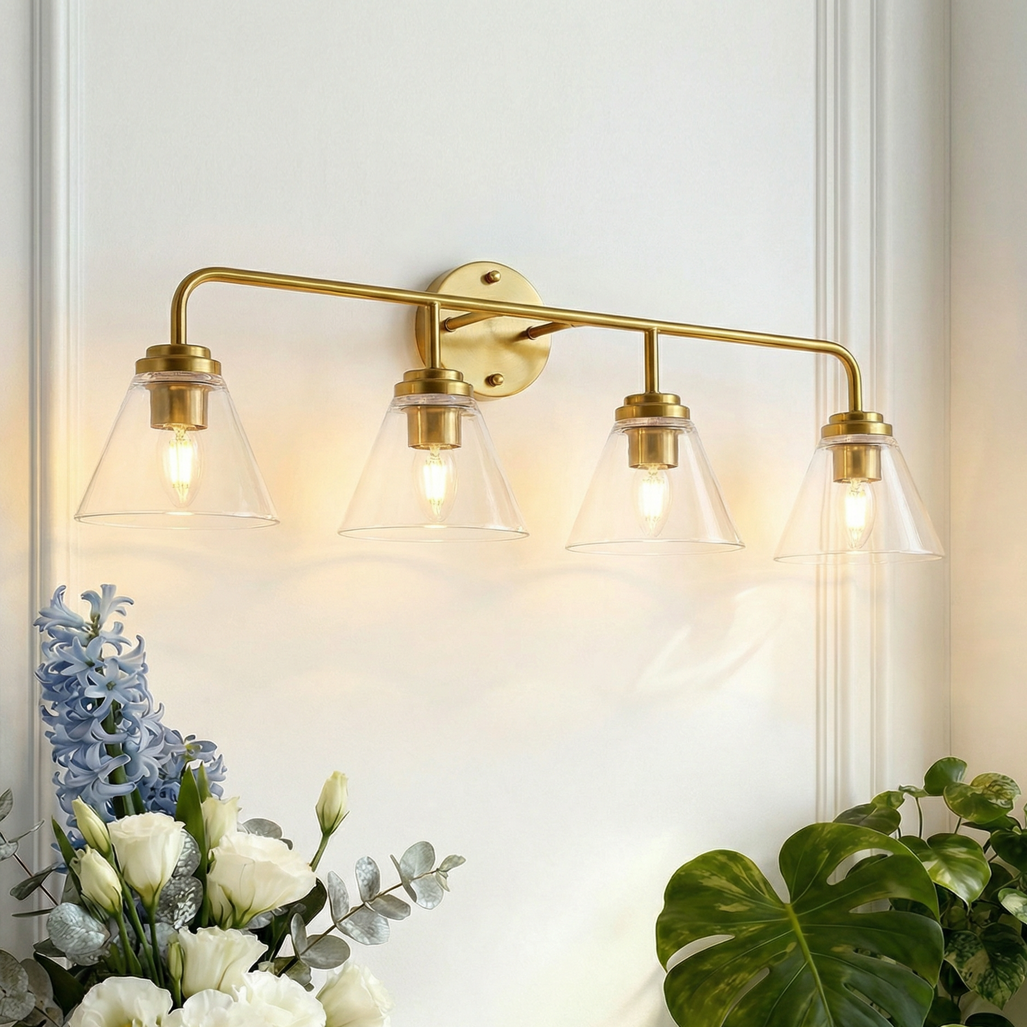 Modern Cone Clear Glass Shade Bathroom Wall Sconces
