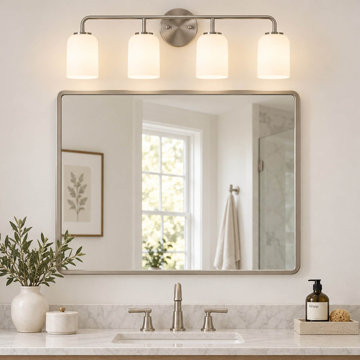 Modern Milk Glass Shade Vanity Light Wall Sconce