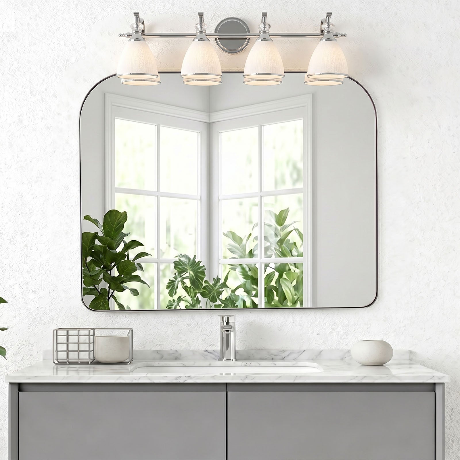 Artistical Metal Crank Frame White Frosted Trumpet Shade Bathroom Sconces