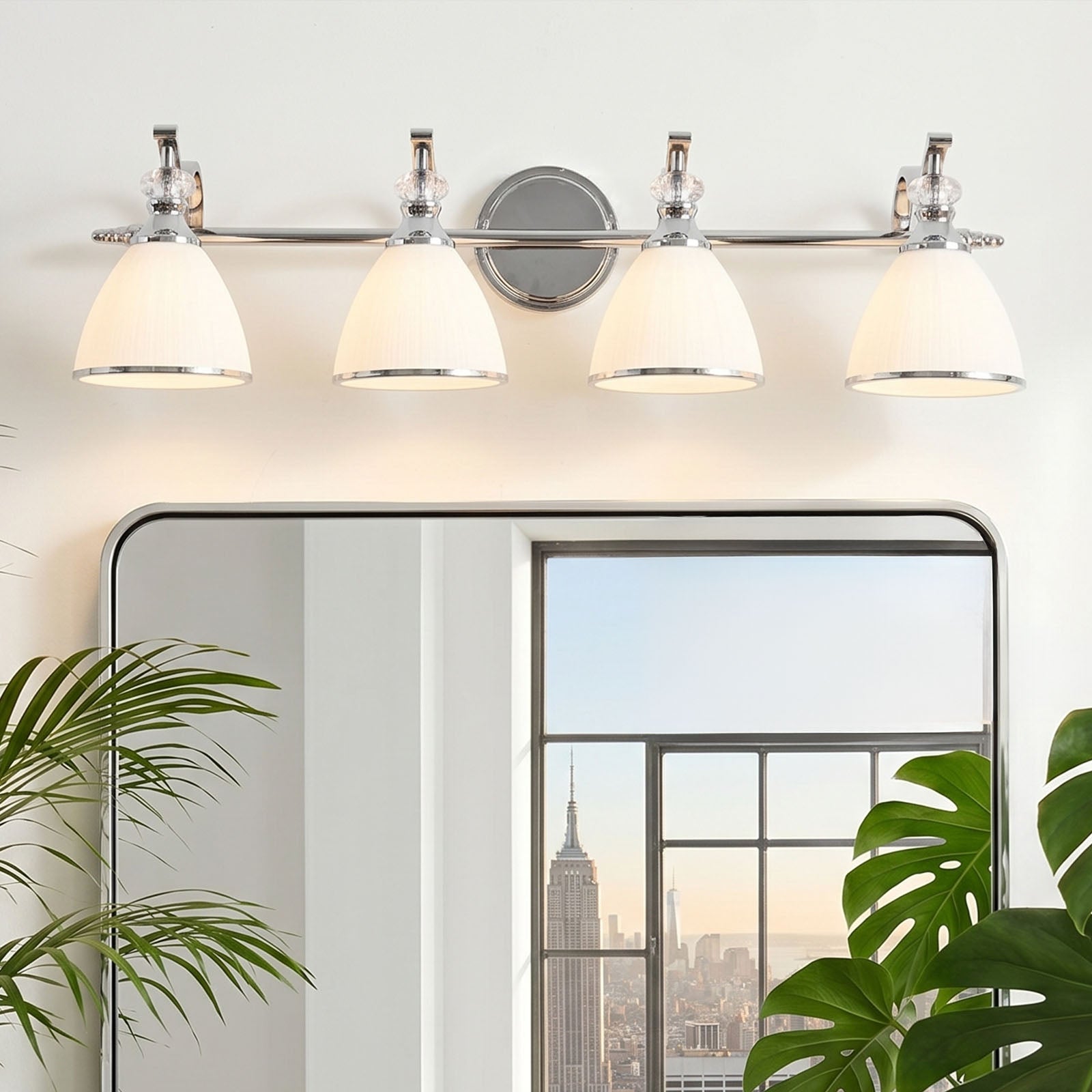 Artistical Metal Crank Frame White Frosted Trumpet Shade Bathroom Sconces