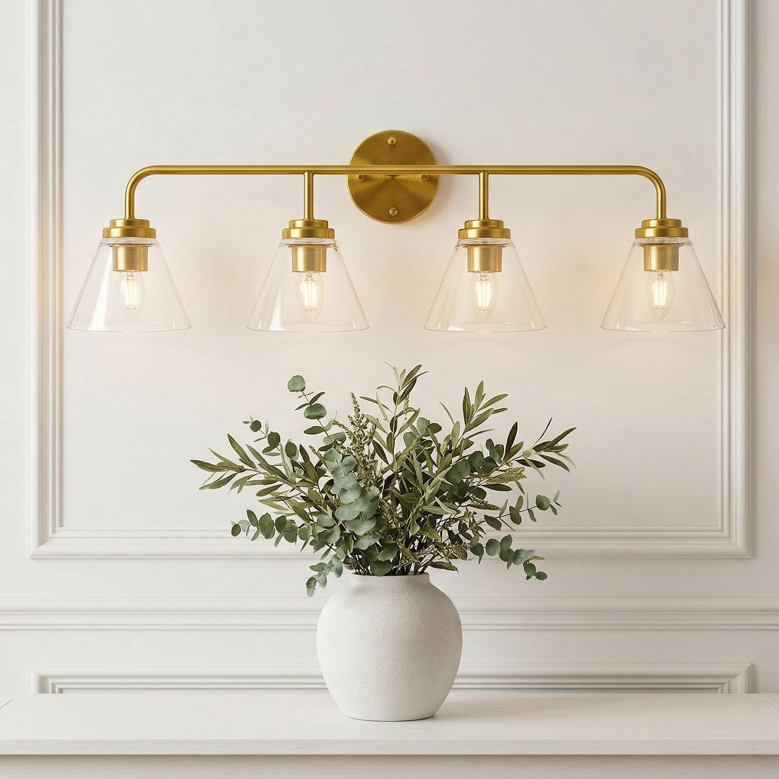 Modern Cone Clear Glass Shade Bathroom Wall Sconces