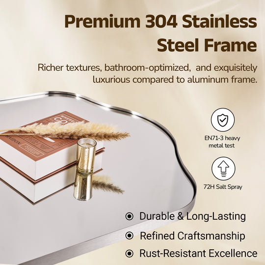 Contemporary Arch Top Curved Arched Bathroom Vanity Mirror | Stainless Steel Frame
