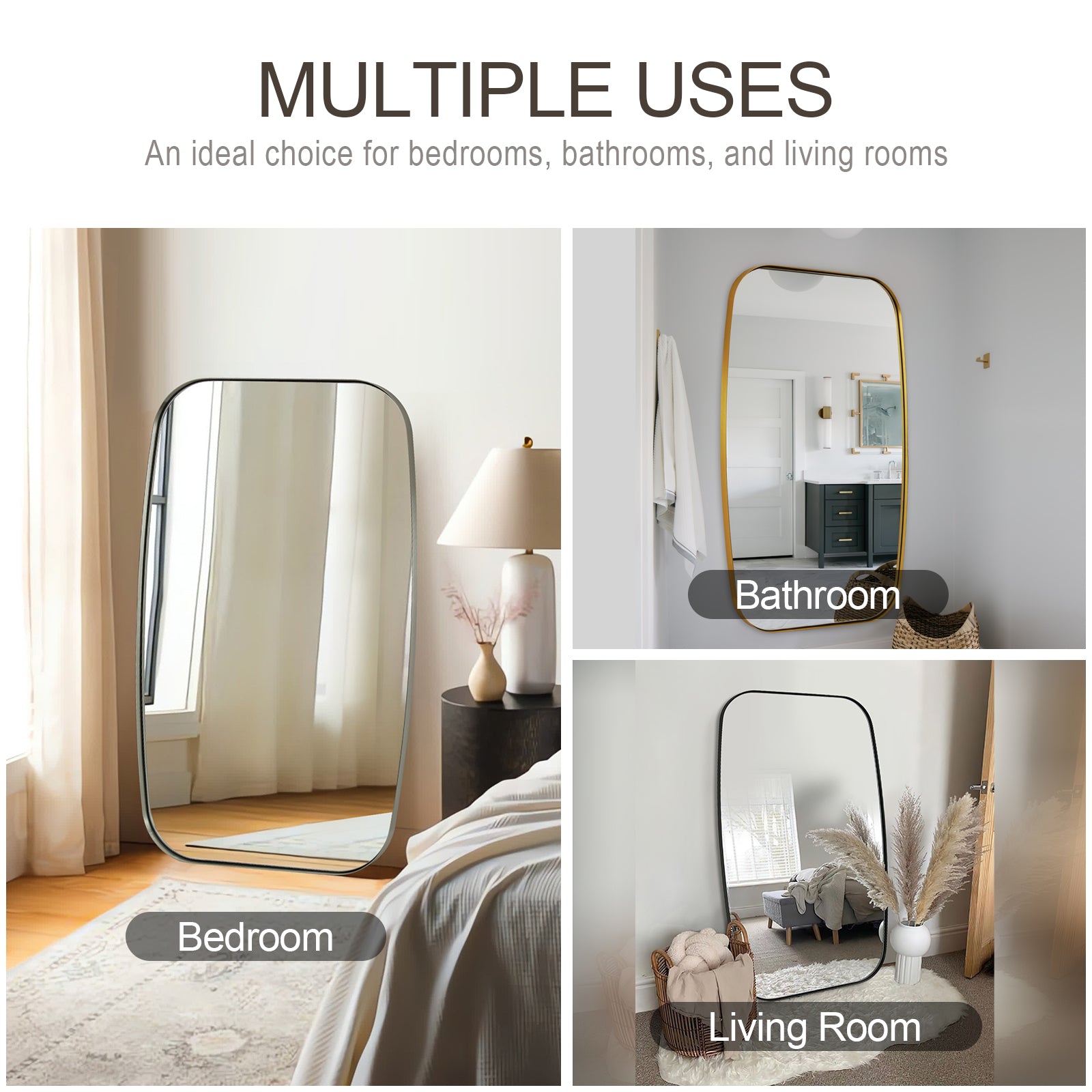 Modern Oblong Long-Oval Full Length Mirrors | Stainless Steel Frame