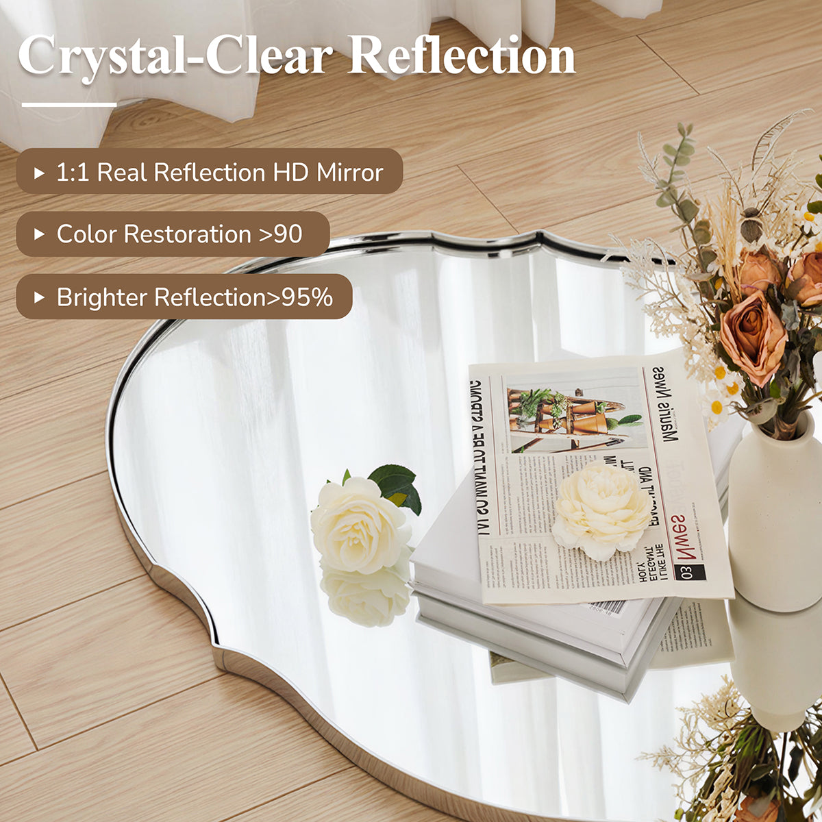 Contemporary Oval Scalloped Wall Mirror Irregular Bathroom Vanity Mirror| Stainless Steel Frame