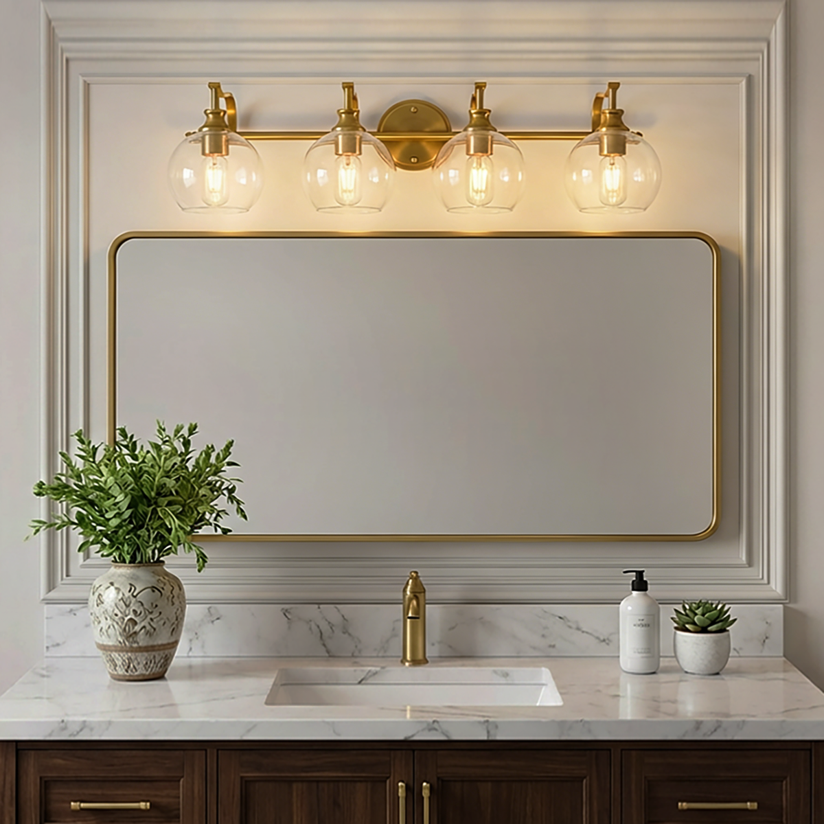 Modern Clear Globe Glass Shade Metal Crank Frame Bathroom Sconces