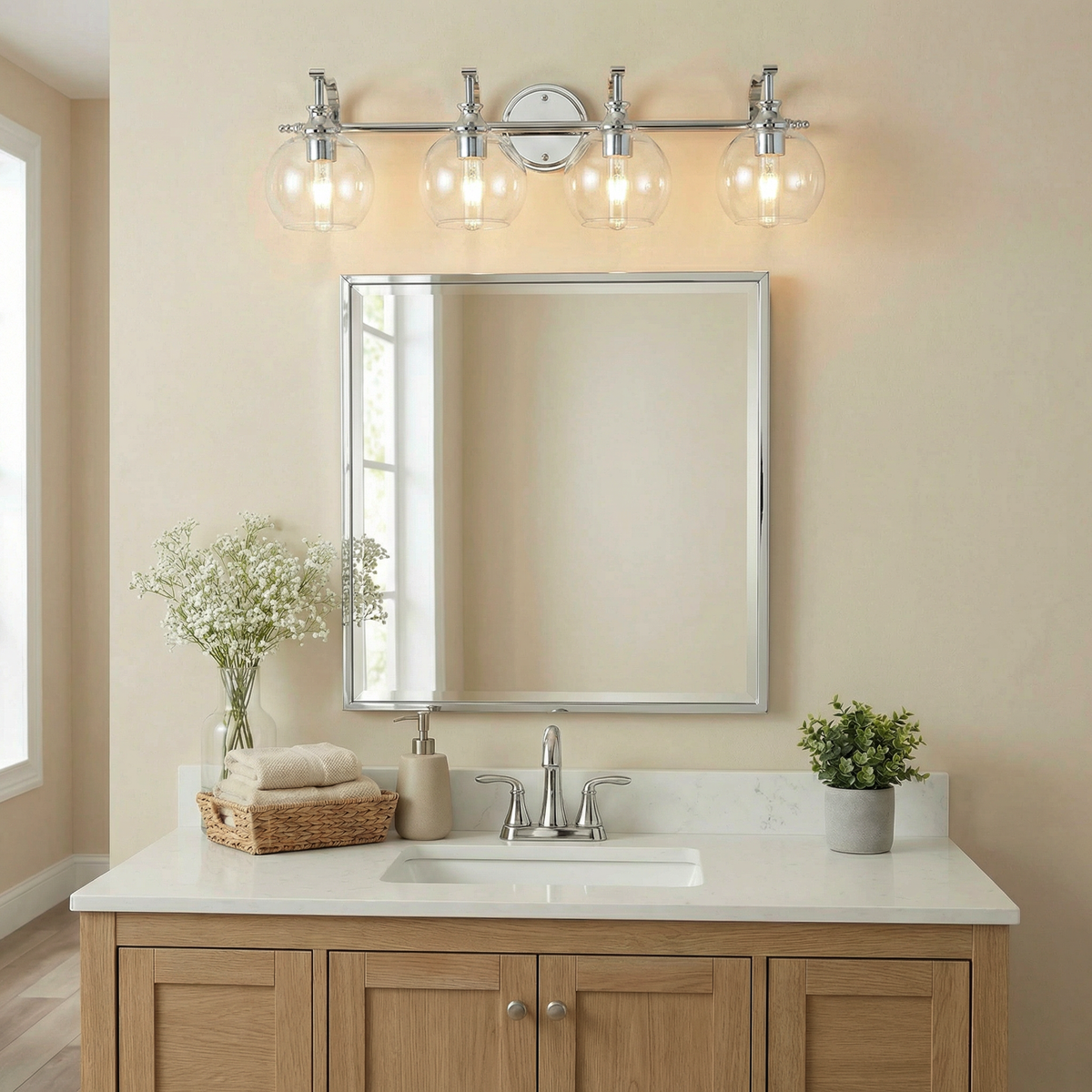Modern Clear Globe Glass Shade Bathroom Vanity Light