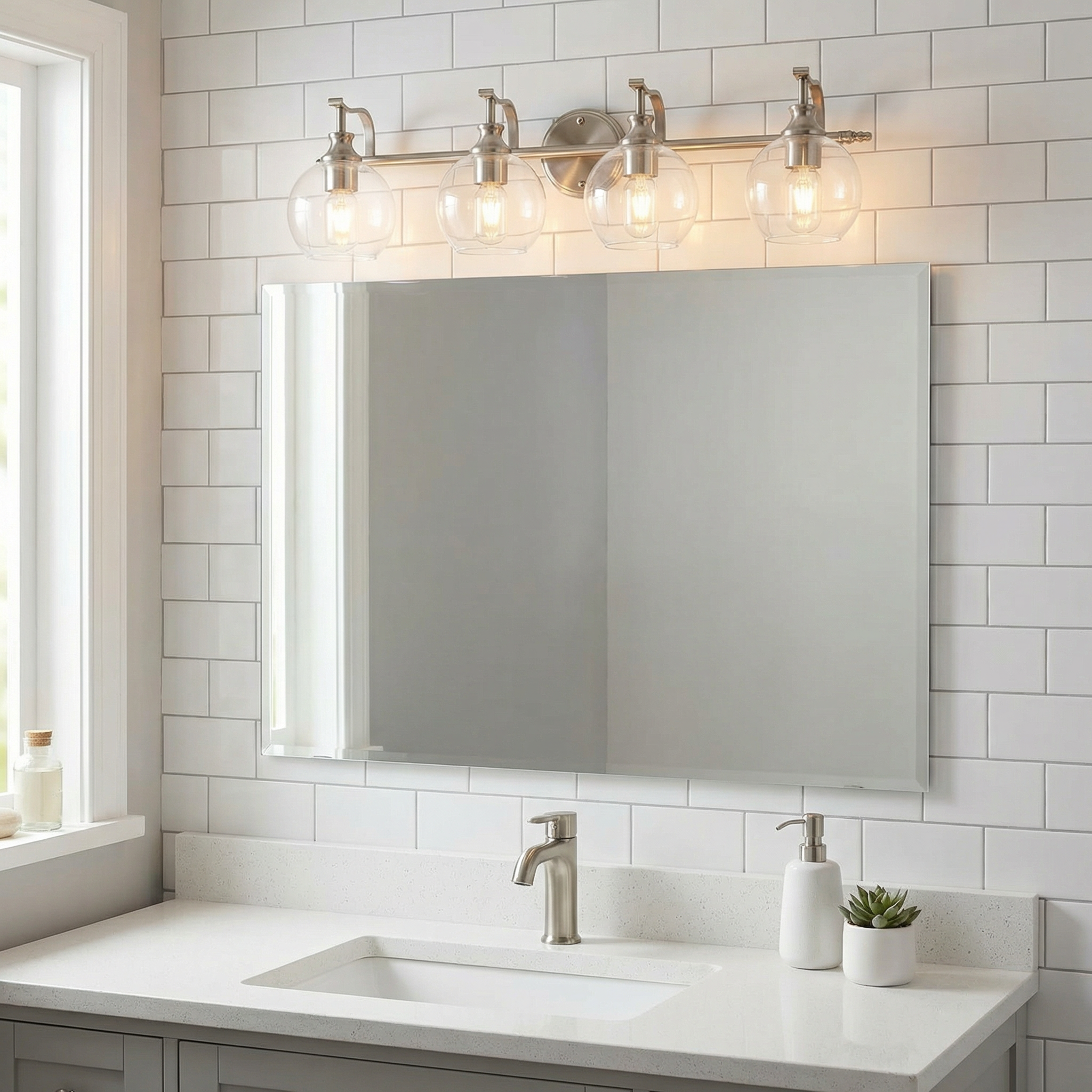 Modern Clear Globe Glass Shade Metal Crank Frame Bathroom Sconces