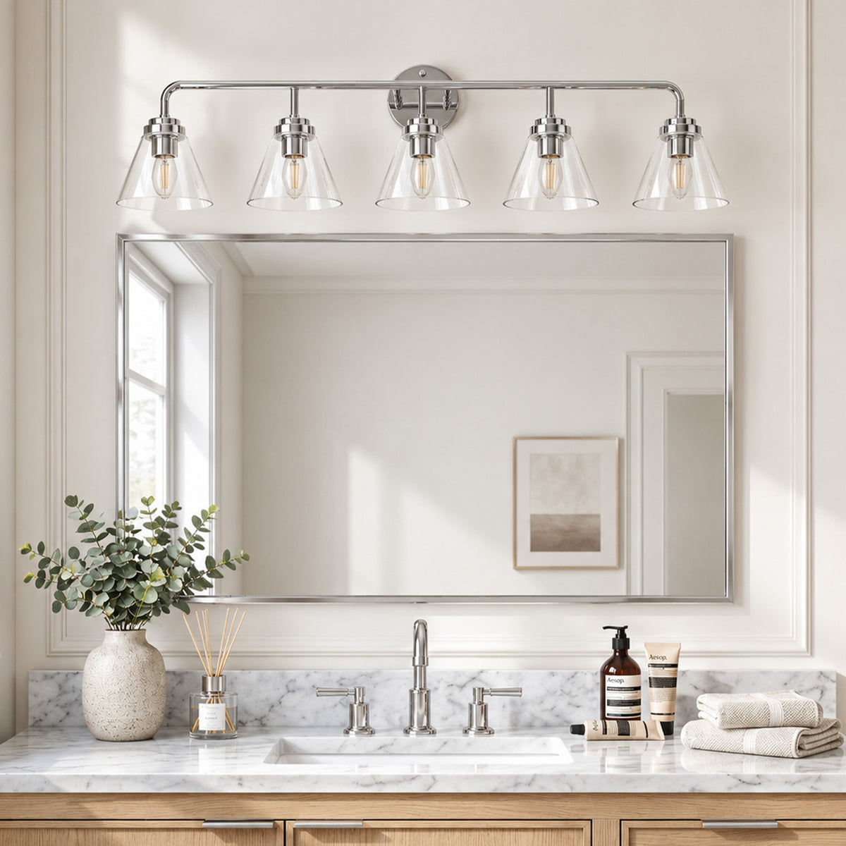 Modern Clear Cone Glass Shade Bathroom Vanity Light