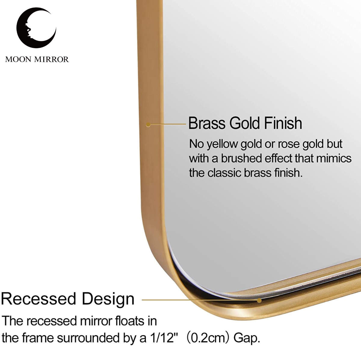 MOON MIRROR Modern Gold Tilting Rectangle Pivot Mirrors for Bathroom with Stainless Steel Frame