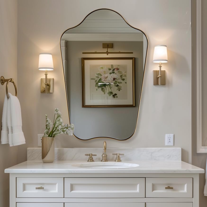 Contemporary Dual Arch Wall Mirror Irregular Scalloped Bathroom Mirror | Stainless Steel Frame