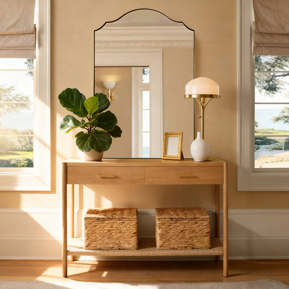 Contemporary Arched Curved Scalloped Mirror Bathroom Vanity Mirror | Stainless Steel Frame