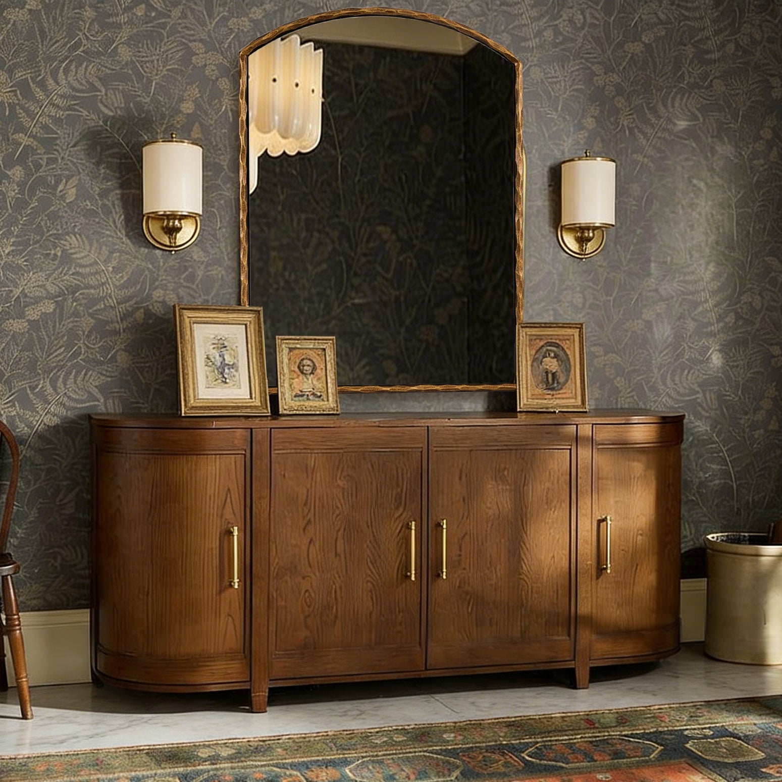 Vintage Hand-Forged Arched Mirror Hammered Wrought Iron Bathroom Mirror