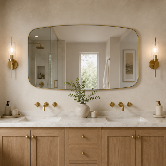 Modern Oval Oblong Bathroom Vanity Mirror | Stainless Steel Frame