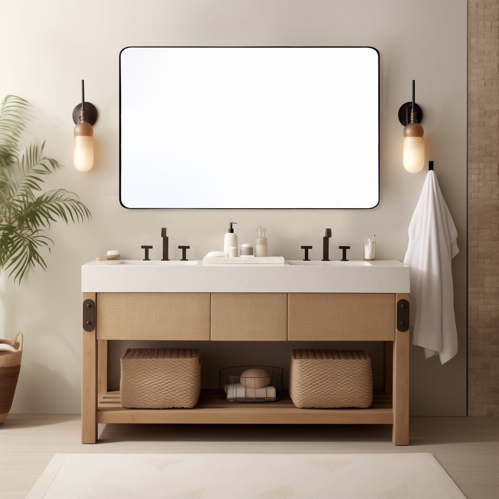 Modern Rounded Rectangle Mirror for Bathroom/ Vanity/ Wall | Stainless Steel Frame