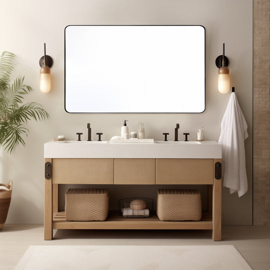 Modern Rounded Rectangle Mirror for Bathroom/ Vanity/ Wall | Stainless Steel Frame