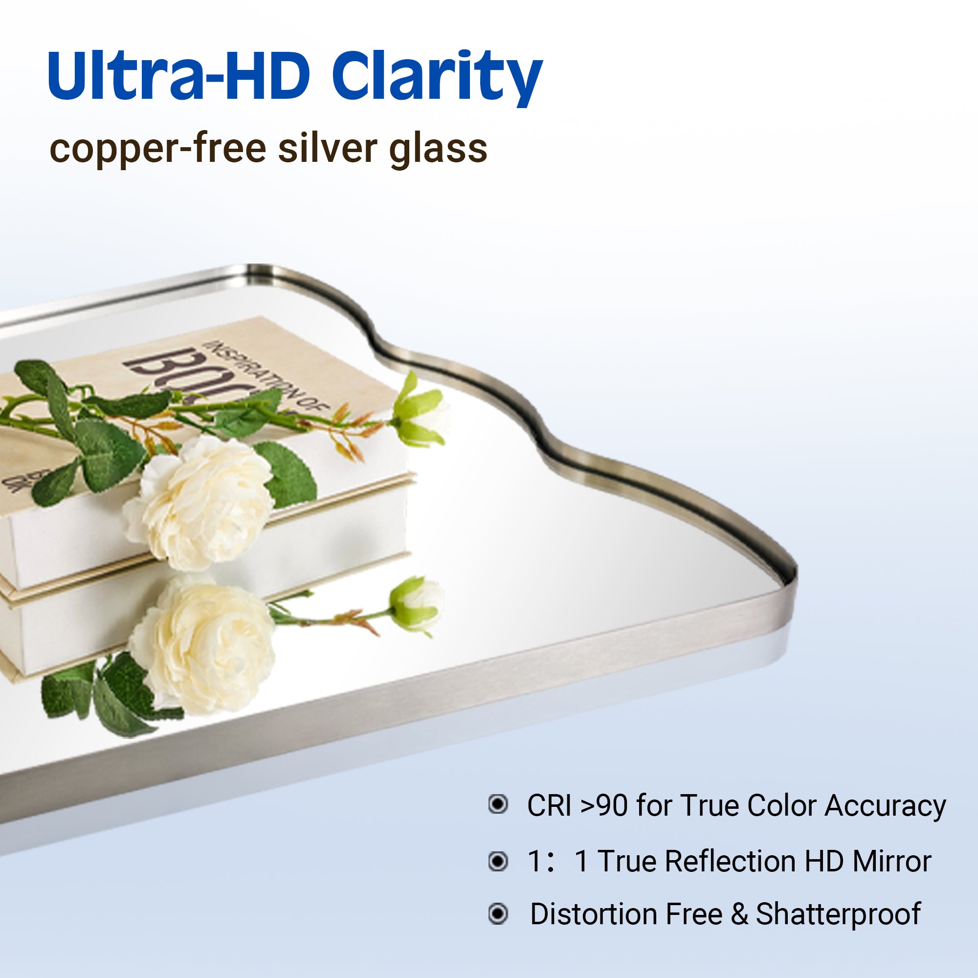 Contemporary Tapered Wavy Scalloped Bathroom Vanity Mirror | Stainless Steel Framed