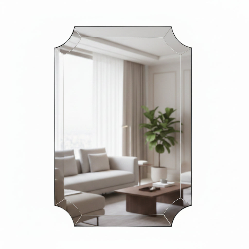 Minuette Glass Tiles Edge Scalloped Bathroom Vanity Mirrors | Stainless Steel Frame