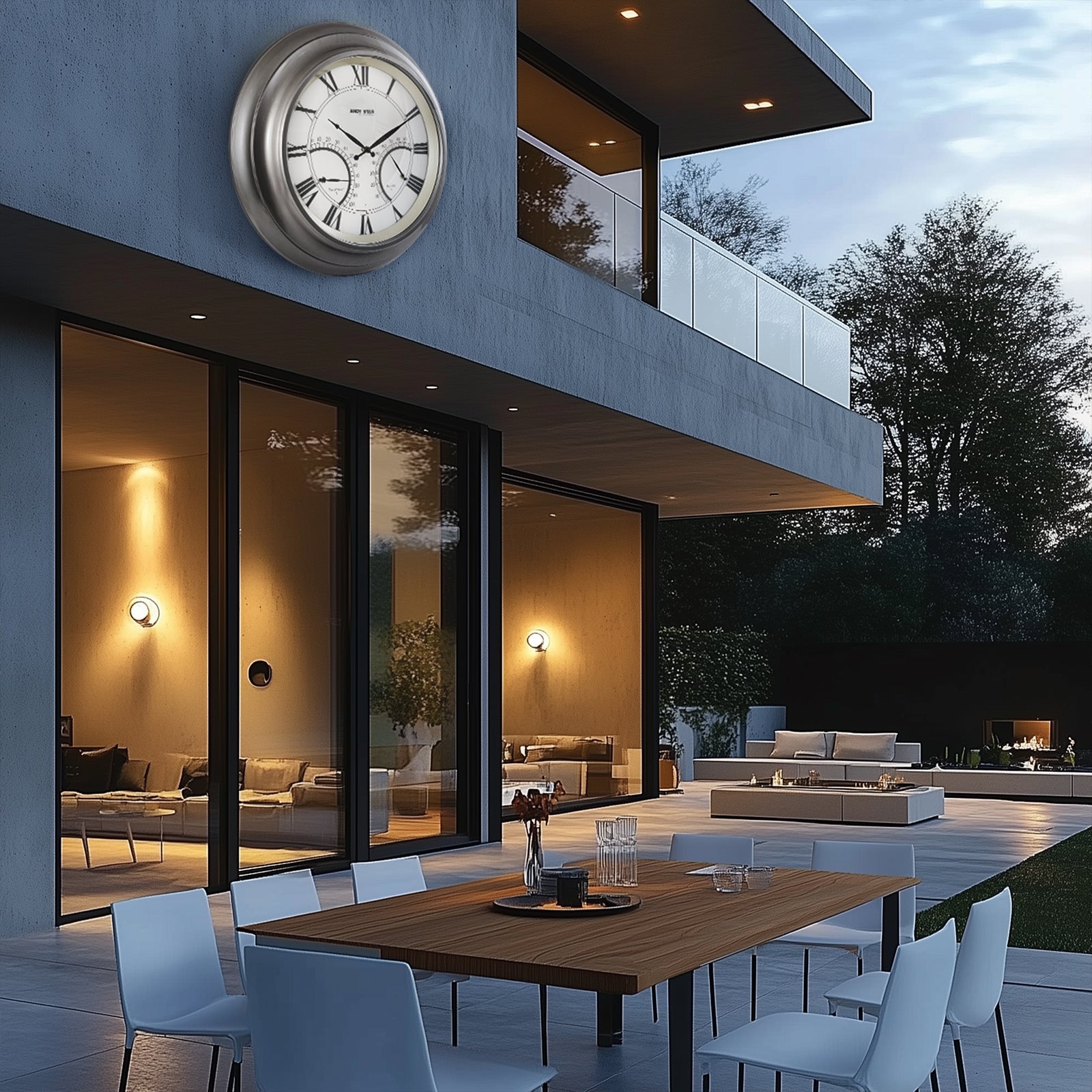 Contemporary Large Outdoor Wall Clock with Thermometer Waterproof Illuminated,24 Inch