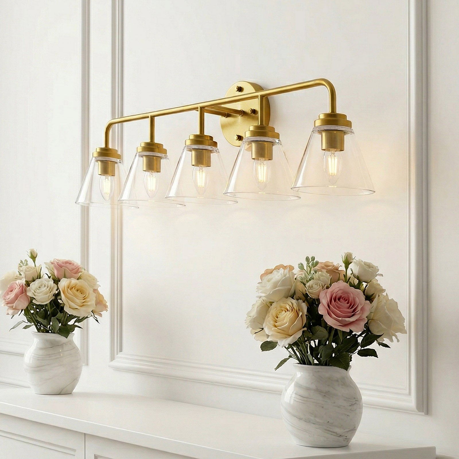 Modern Cone Clear Glass Shade Bathroom Wall Sconces