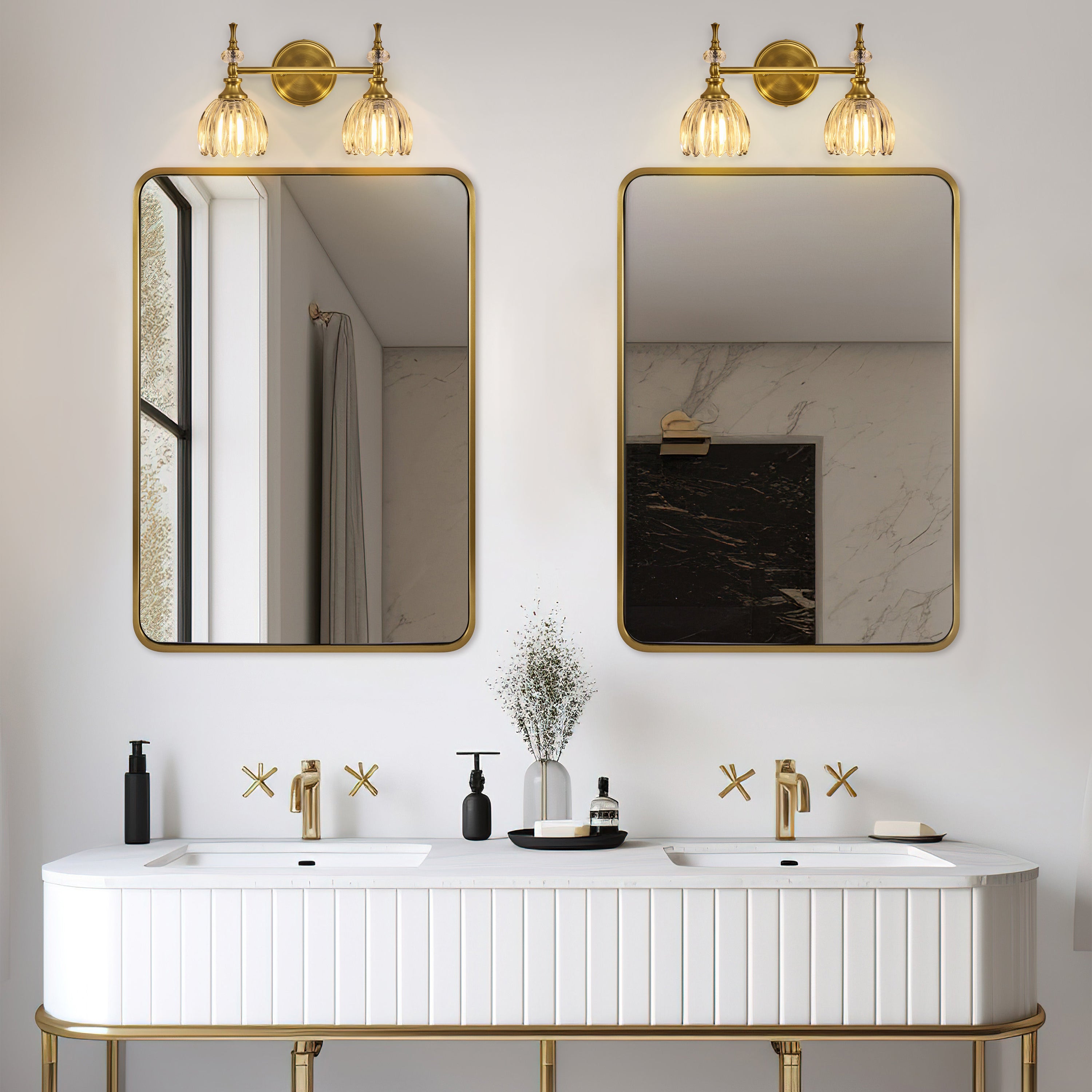 Luxury Gold Wall Sconces Bathroom Vanity Lights with Tulip Glass Shade for Bedroom, Hallway