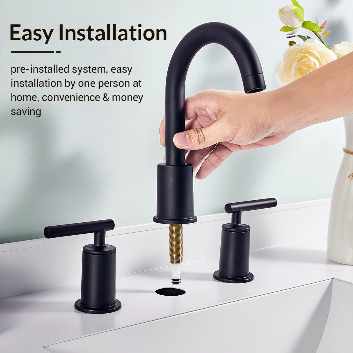 ANDY STAR  Bathroom Faucet 3 Hole, 360 Degree Swivel Spout Bathroom Sink Faucet with 2 Level Handle of Hot&Cold Water Control