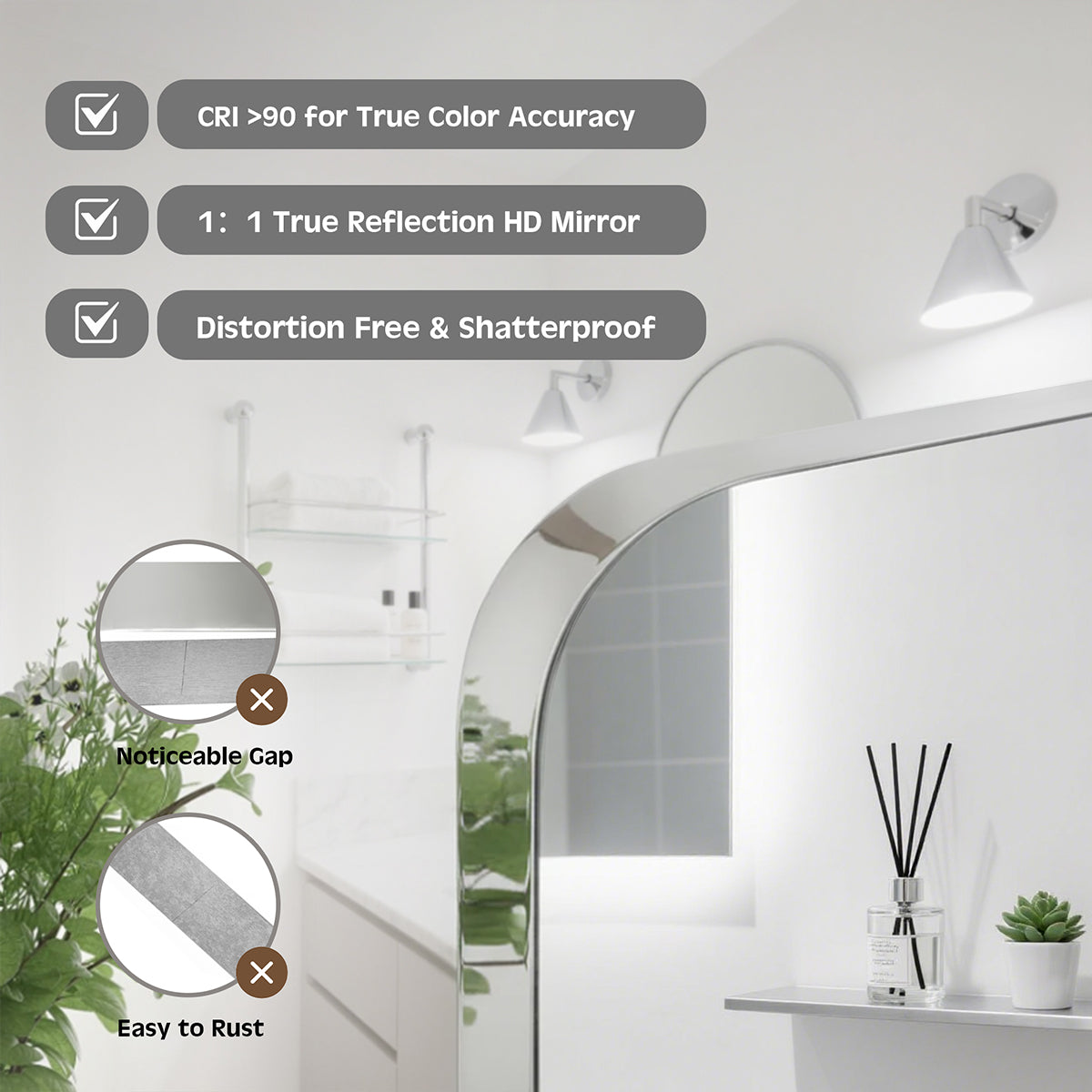 Modern Oblong Bathroom Mirror Long Oval Mirror | Stainless Steel Frame