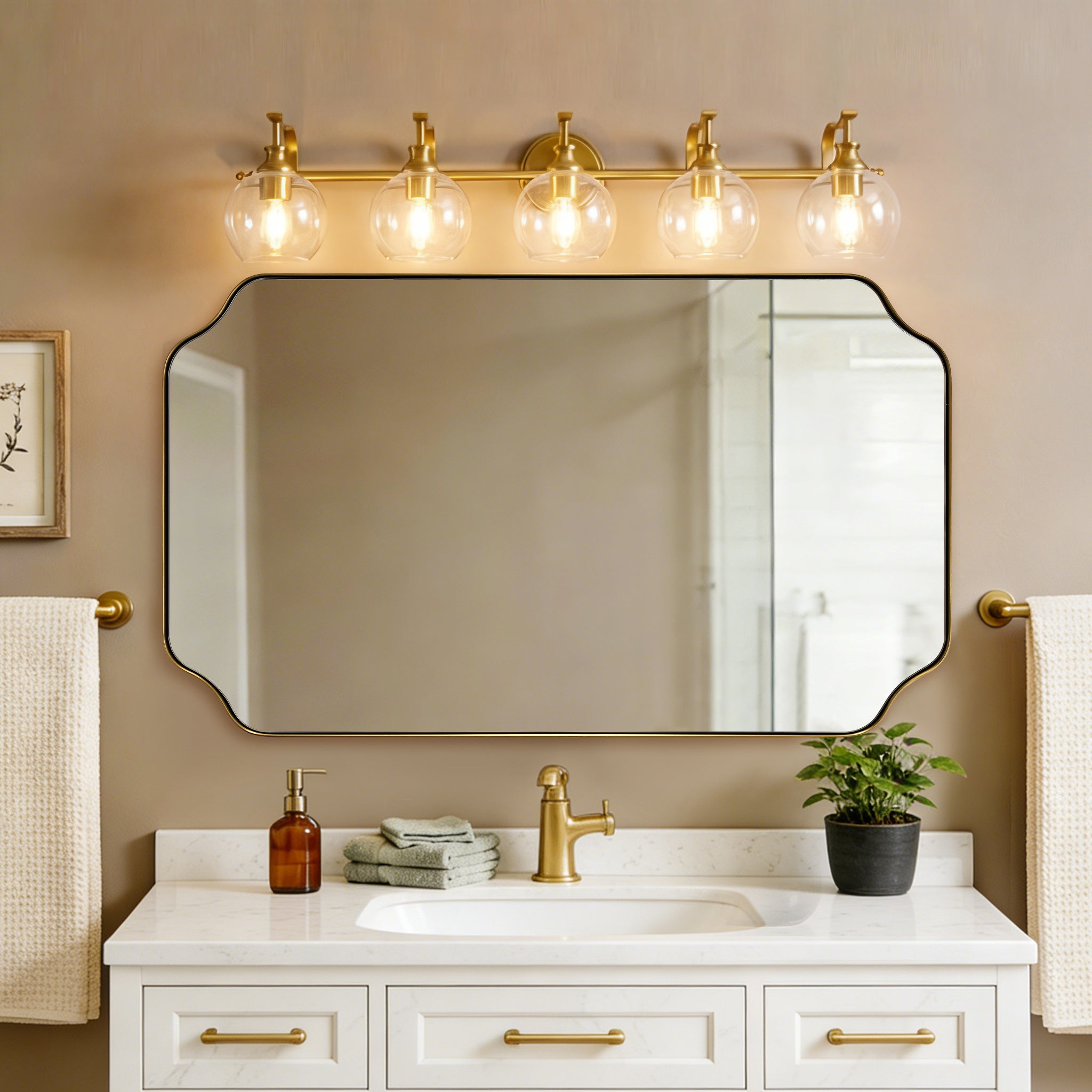 Modern Clear Globe Glass Shade Metal Crank Frame Bathroom Sconces