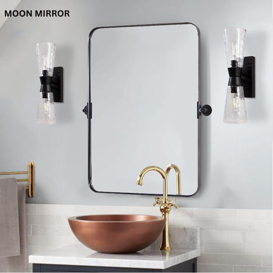 MOON MIRROR Matte Black Pivot Tilt Rectangle Bathroom/ Vanity Mirrors | Stainless Steel Frame