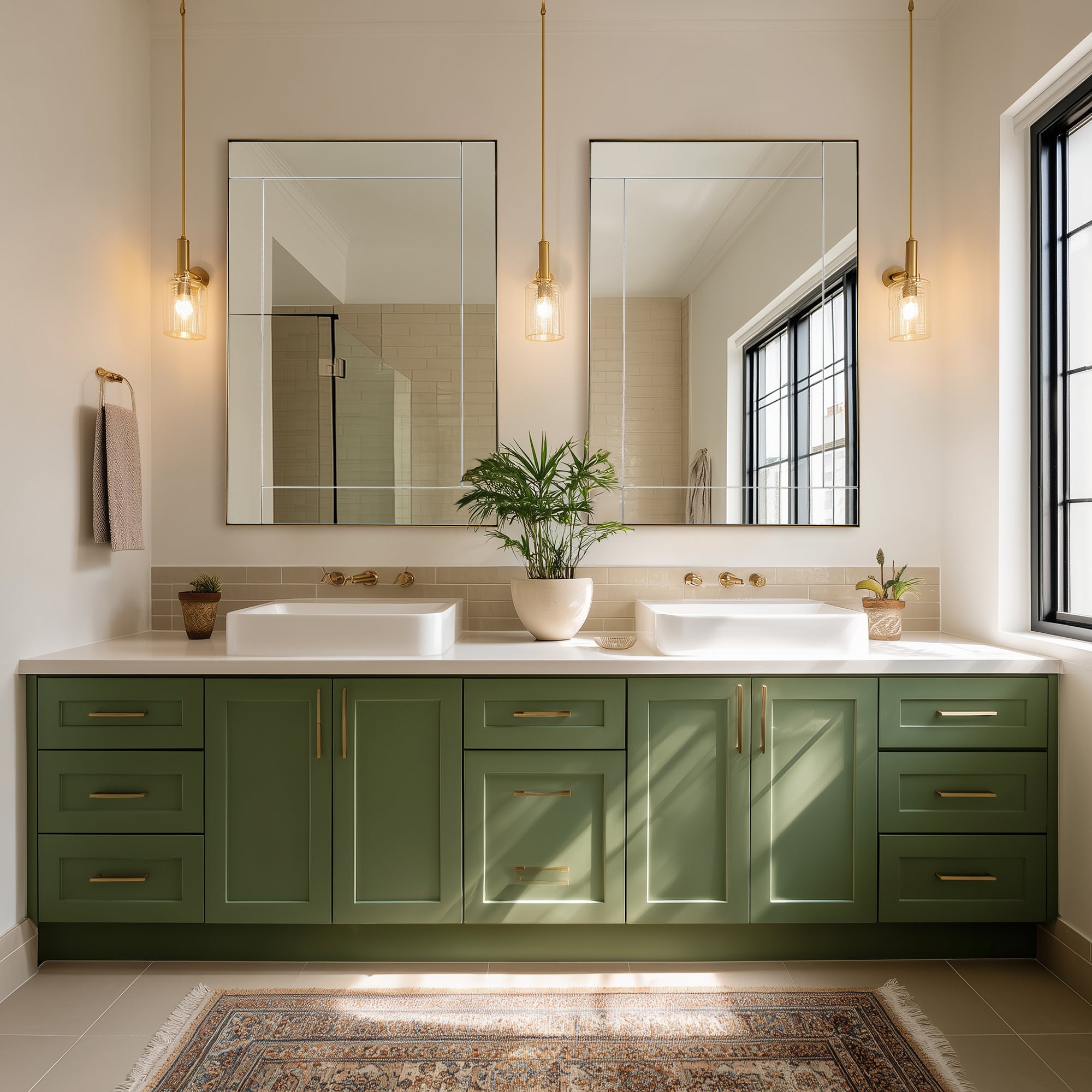 Contemporary Geometric Glass Tile Rectangular Bathroom Vanity Mirror | Stainless Steel Frame