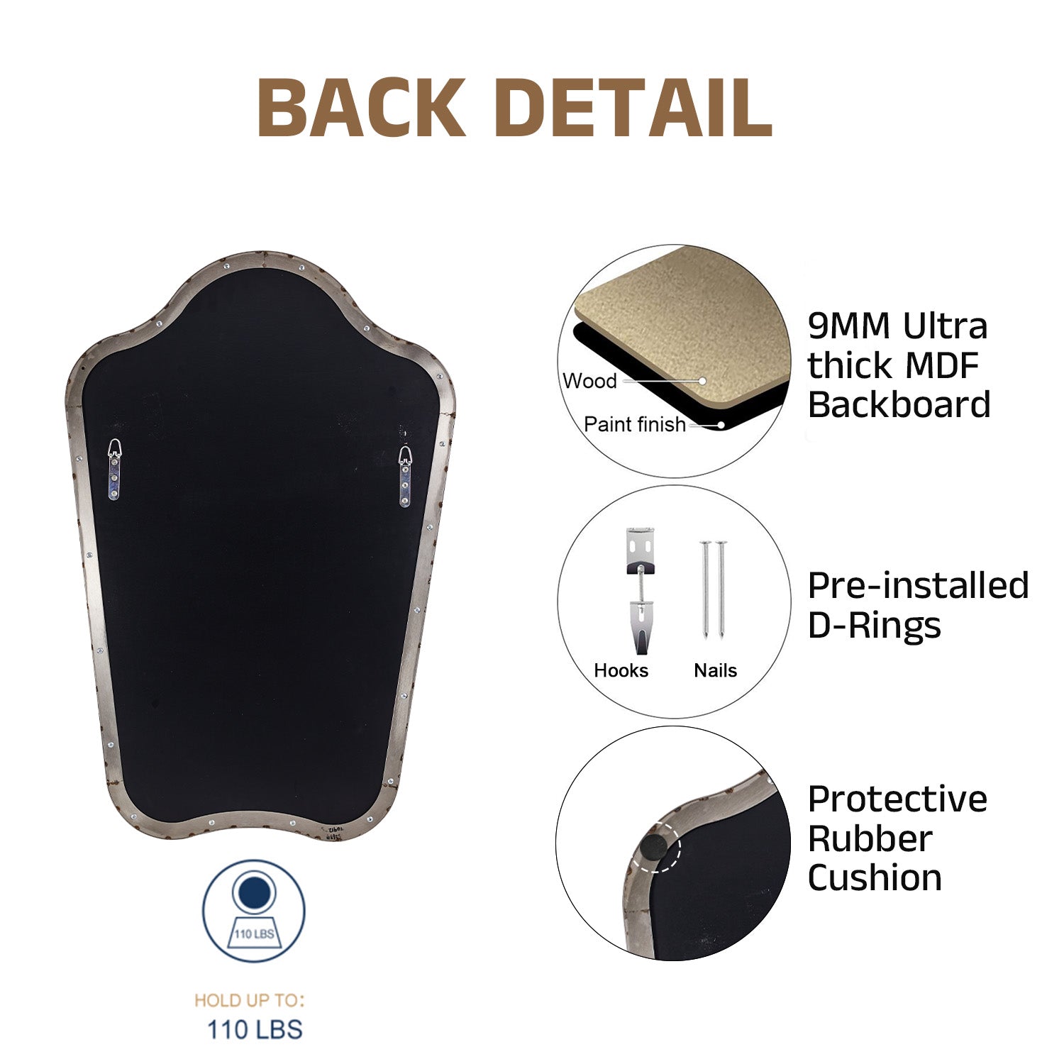 Contemporary Dual Arch Wall Mirror Irregular Scalloped Bathroom Mirror | Stainless Steel Frame