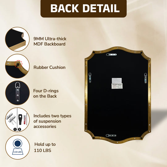 Traditional Rectangle Scalloped  Wall Mirror for Bathroom | Stainless Steel Frame