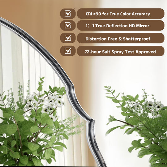 Contemporary Oval Scalloped Wall Mirror Irregular Bathroom Vanity Mirror| Stainless Steel Frame