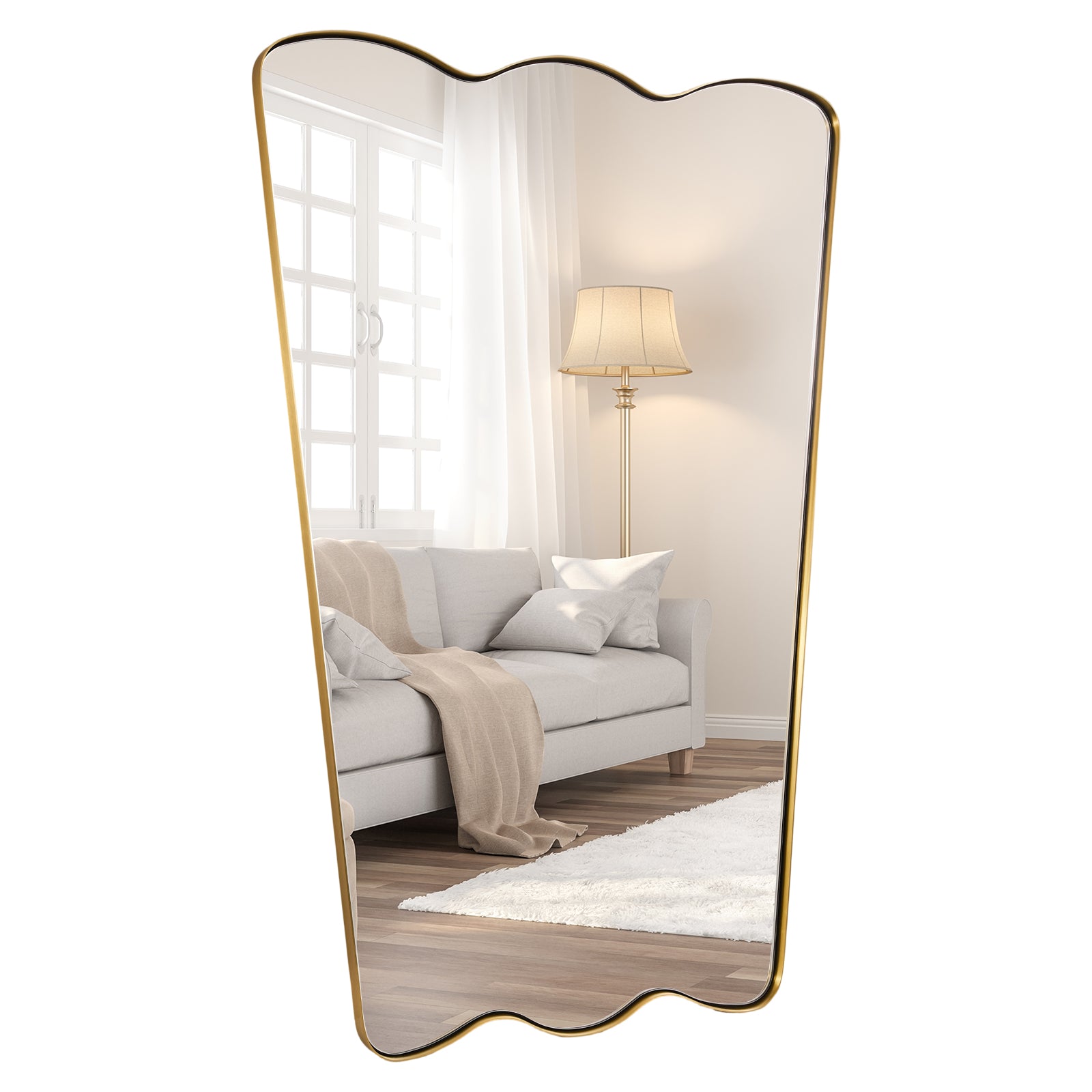 Contemporary Tapered Wavy Scalloped Bathroom Vanity Mirror | Stainless Steel Framed