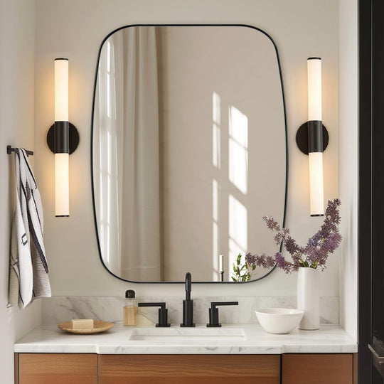 Modern Oblong Bathroom Mirror Long Oval Mirror | Stainless Steel Frame