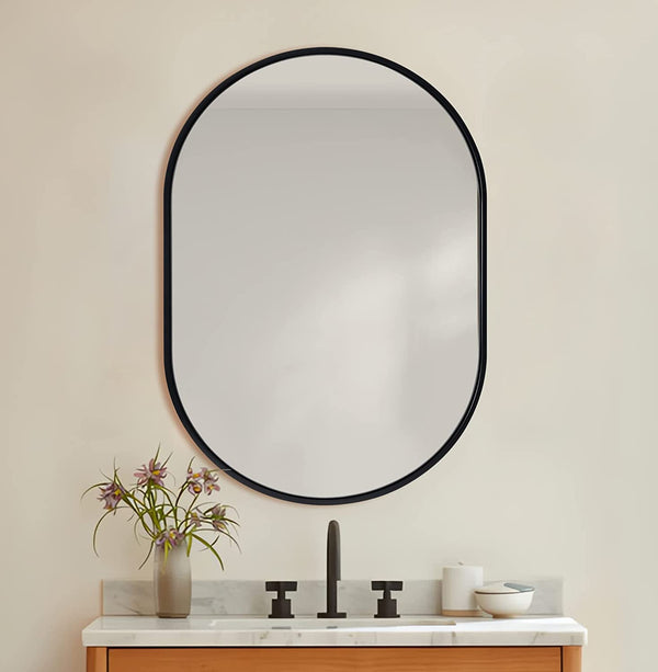 ANDY STAR Pill Shaped Bathroom Mirror Metal Tube Framed Capsule Shape Oval Mirror