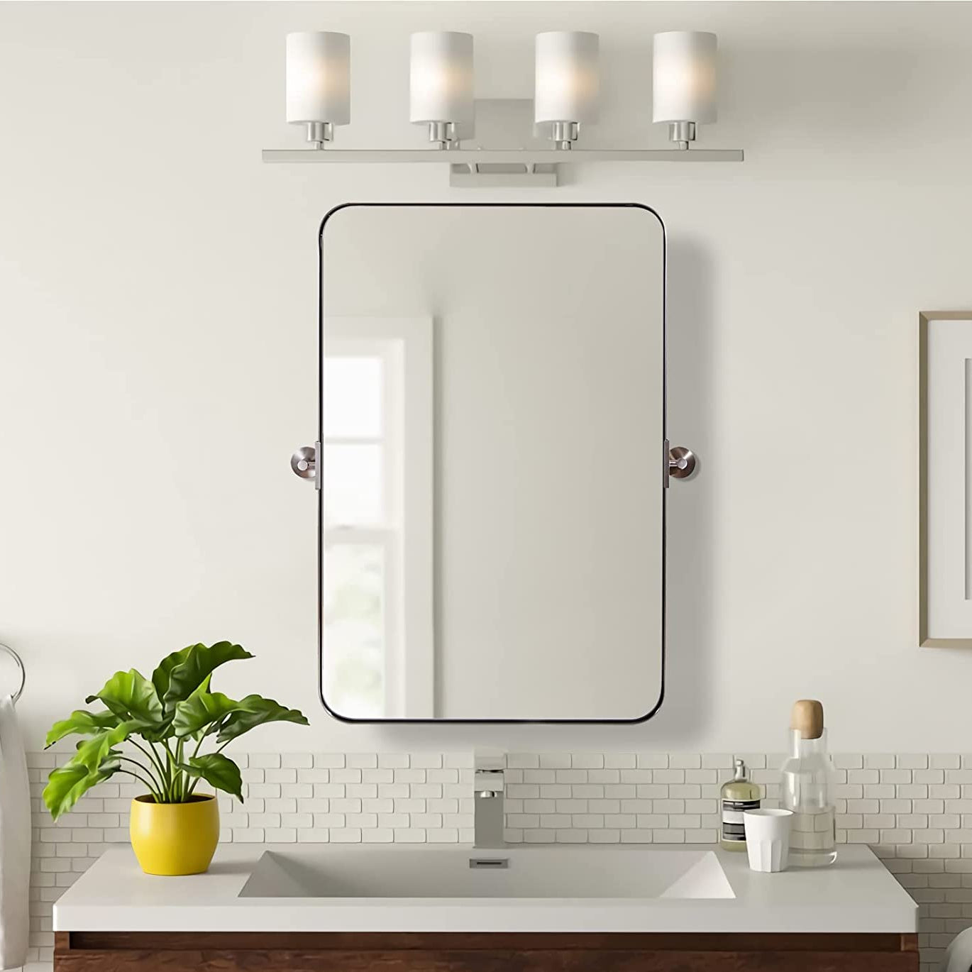 Tilting Rectangular Pivot  Mirror for Bathroom/Vanity Floating Mirror | Stainless Steel Frame