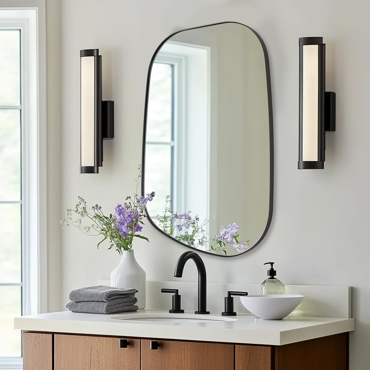 Asymmetrical Irregular Bathroom Wall Mirror | Stainless Steel Frame