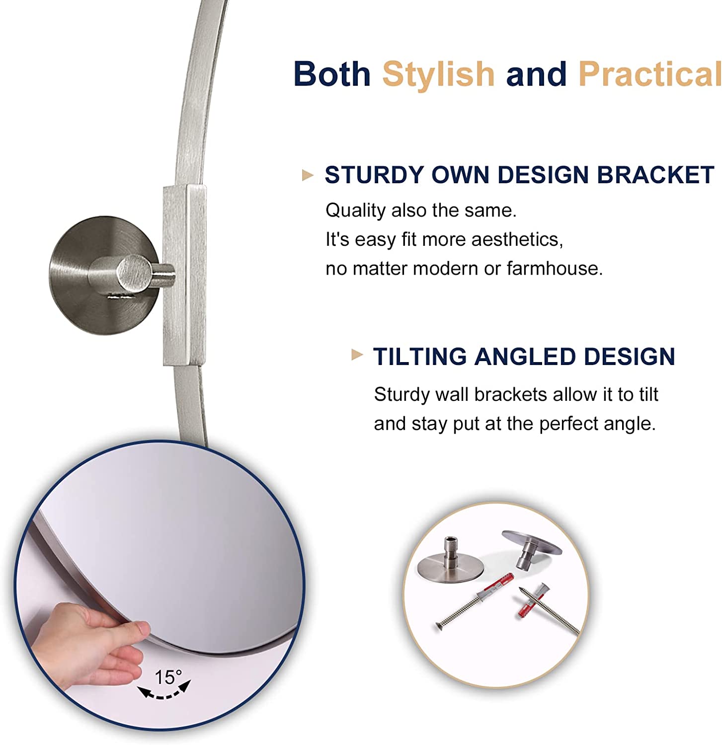 Oval Pivot Mirrors Adjustable Tilting Angle for Bathroom | Stainless Steel Framed