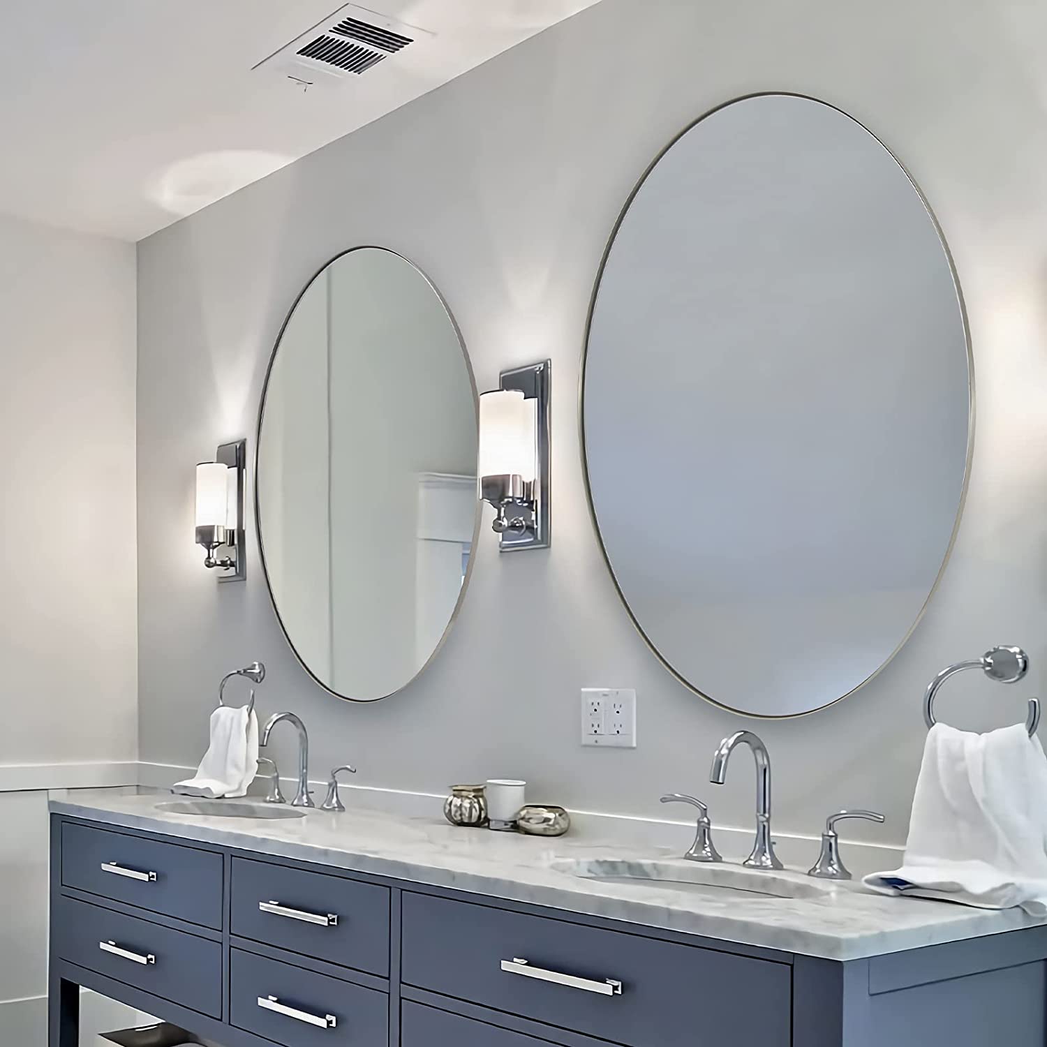 Modern Oval Wall Mounted Mirror for Bathroom Living Room | Stainless Steel Framed