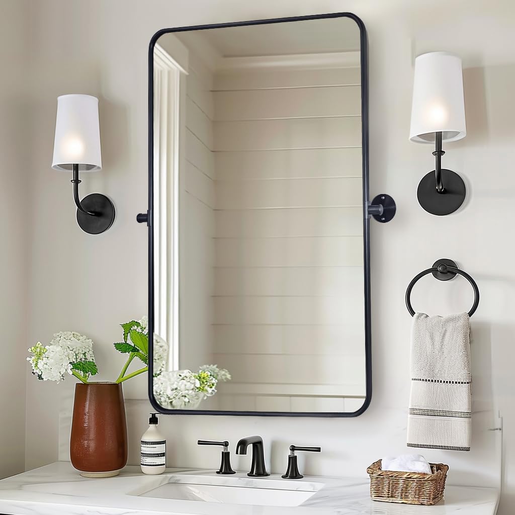 Modern Metal Tube Framed Rectangle Pivot Mirror Adjustable Tilting Bathroom Mirror