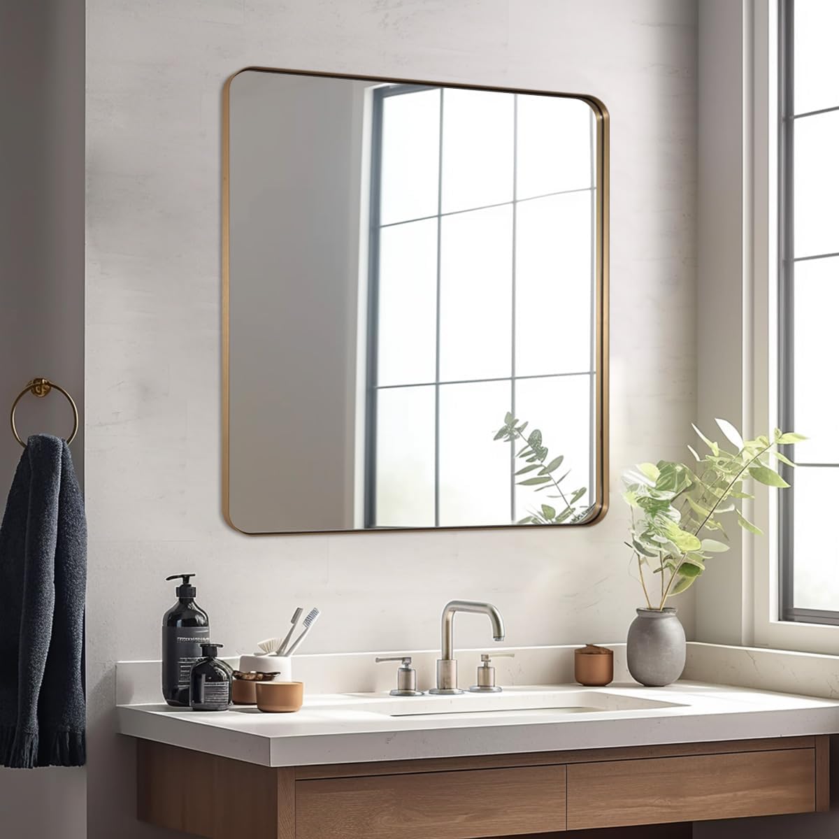 Modern Rounded Rectangle Mirror for Bathroom/ Vanity/ Wall | Stainless Steel Frame