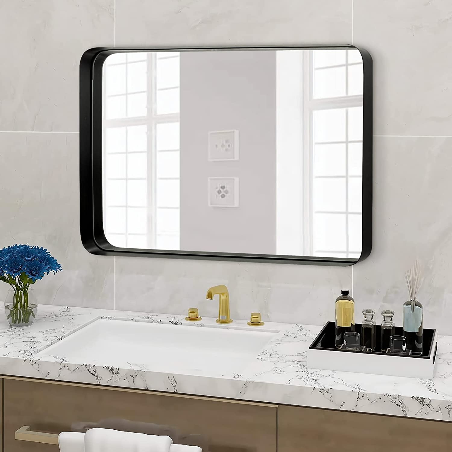 2" Thick Framed Rectangle Mirrors for Bathroom/ Living Room | Stainless Steel Frame