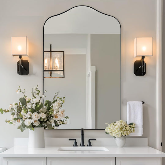 Contemporary Arch Top Curved Arched Bathroom Vanity Mirror | Stainless Steel Frame